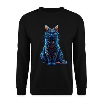 Komplizierter psychedelischer Fraktal-Katze-Rave-Pilz - Unisex Pullover - Schwarz - Vorne - Alina (178cm) & Michal (187cm)