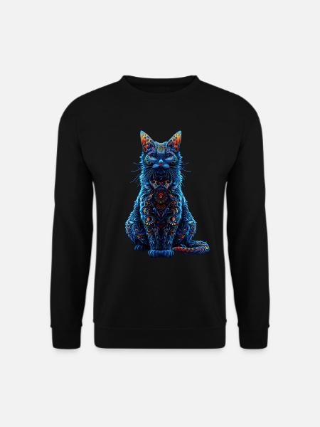 Komplizierter psychedelischer Fraktal-Katze-Rave-Pilz - Unisex Pullover - Schwarz