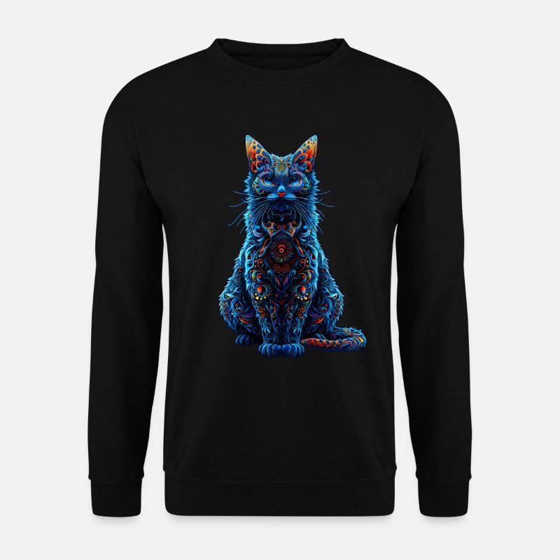 Komplizierter psychedelischer Fraktal-Katze-Rave-Pilz - Unisex Pullover - Schwarz