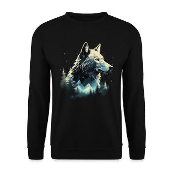 Wolf Berge Natur Geschenk - Unisex Pullover - Schwarz - Vorne - Alina (178cm) & Michal (187cm)