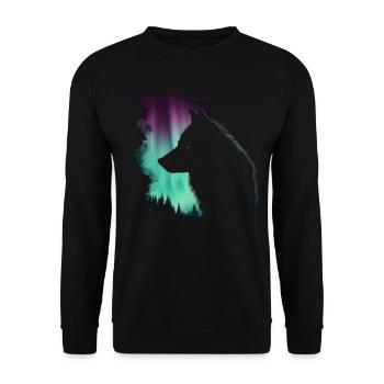 Wolf Aurora Nordlicht Geschenk - Unisex Pullover - Schwarz - Vorne - Alina (178cm) & Michal (187cm)