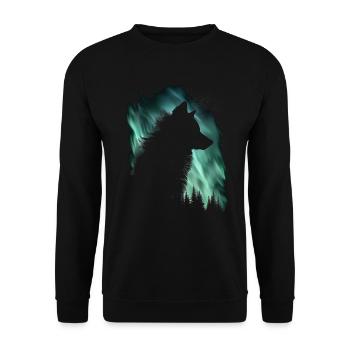 Wolf Aurora Nordlicht Natur Geschenk - Unisex Pullover - Schwarz - Vorne - Alina (178cm) & Michal (187cm)