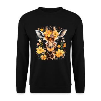 Giraffe Blumen Tier Geschenk - Unisex Pullover - Schwarz - Vorne - Alina (178cm) & Michal (187cm)
