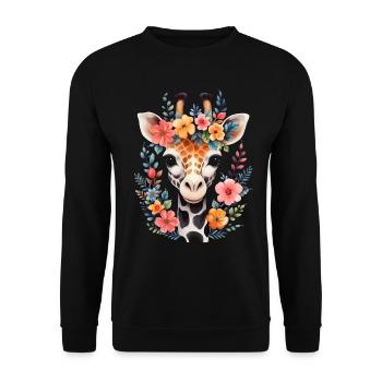 Giraffe Blumen Tier Geschenk - Unisex Pullover - Schwarz - Vorne - Alina (178cm) & Michal (187cm)