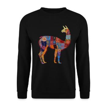 Llama Alpaca Vintage Peru Gift - Unisex Sweatshirt - black - Front - Alina (178cm) & Michal (187cm)