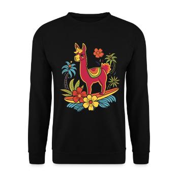 Llama Alpaca Surfer Gift - Unisex Sweatshirt - black - Front - Alina (178cm) & Michal (187cm)