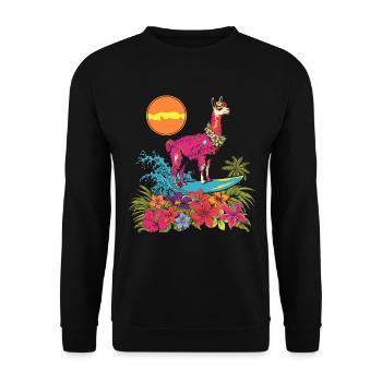Surfer Llama Alpaca Vintage Gift - Unisex Sweatshirt - black - Front - Alina (178cm) & Michal (187cm)