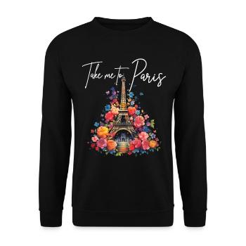 Paris, France, Tour Eiffel, Souvenir - Sweat-shirt Unisexe - noir - Devant - Alina (178cm) & Michal (187cm)
