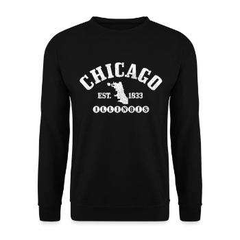 Chicago, Illinois - Unisex Pullover - Schwarz - Vorne - Alina (178cm) & Michal (187cm)