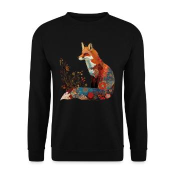Fuchs Blumen Vintage Geschenk - Unisex Pullover - Schwarz - Vorne - Alina (178cm) & Michal (187cm)