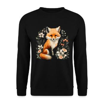 Fuchs Blumen Cottagecore - Unisex Pullover - Schwarz - Vorne - Alina (178cm) & Michal (187cm)