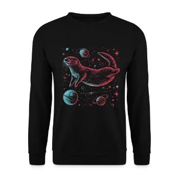 Otter Space Lustig Otter Astronaut - Unisex Pullover - Schwarz - Vorne - Alina (178cm) & Michal (187cm)