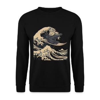 Loutre Surfeur De Vagues Japonais Drôle - Sweat-shirt Unisexe - noir - Devant - Alina (178cm) & Michal (187cm)