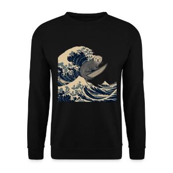 Loutre Surfeur De Vagues Japonais Drôle - Sweat-shirt Unisexe - noir - Devant - Alina (178cm) & Michal (187cm)
