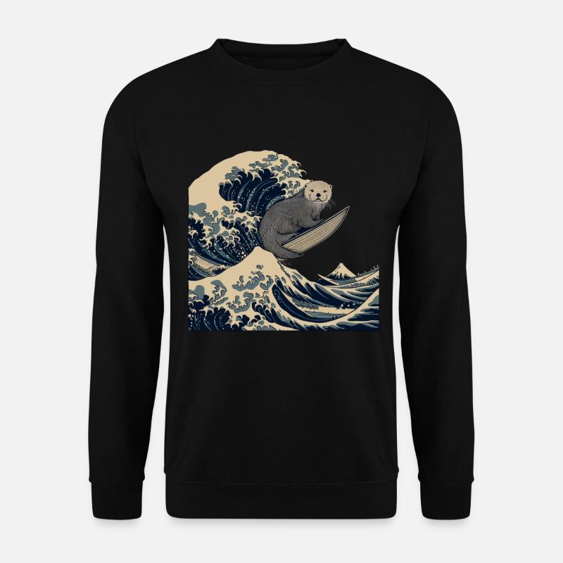 Otter Japanische Welle Surfer Lustig - Unisex Pullover - Schwarz