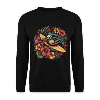 Faultier Surfer Lustig Geschenk - Unisex Pullover - Schwarz - Vorne - Alina (178cm) & Michal (187cm)