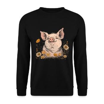 Schwein Lustig Bauer Landwirt Geschenk - Unisex Pullover - Schwarz - Vorne - Alina (178cm) & Michal (187cm)