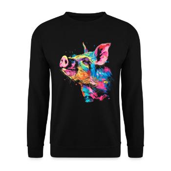 Schwein Lustig Bauer Landwirt Geschenk - Unisex Pullover - Schwarz - Vorne - Alina (178cm) & Michal (187cm)