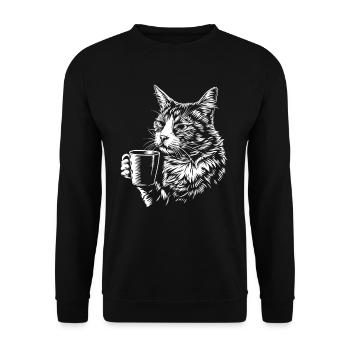 Chat café drôle cadeau - Sweat-shirt Unisexe - noir - Devant - Alina (178cm) & Michal (187cm)