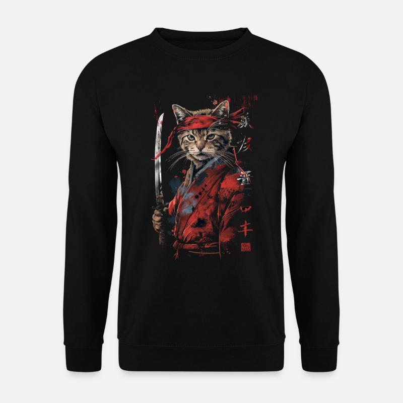 Katze Samurai Lustiges Geschenk - Unisex Pullover - Schwarz