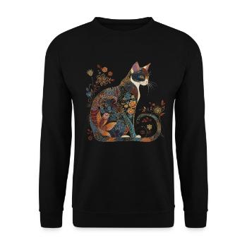 Cat Floral Pattern Funny Gift - Unisex Sweatshirt - black - Front - Alina (178cm) & Michal (187cm)