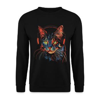 Cadeau d’écouteurs de musique de chat - Sweat-shirt Unisexe - noir - Devant - Alina (178cm) & Michal (187cm)