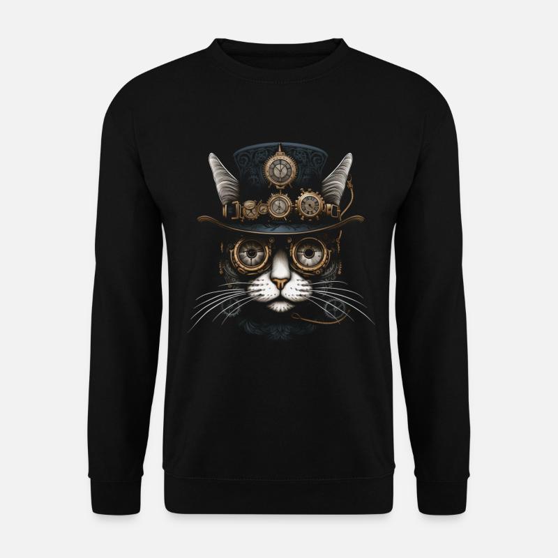 Cat Steampunk Funny Gift - Unisex Sweatshirt - black
