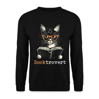 Katze Booktrovert Buch Lesen Lustig - Unisex Pullover - Schwarz - Vorne - Alina (178cm) & Michal (187cm)