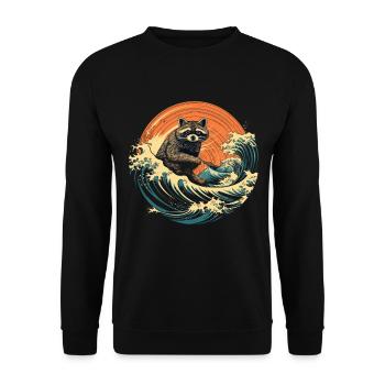Raton laveur Japonais Vague Drôle - Sweat-shirt Unisexe - noir - Devant - Alina (178cm) & Michal (187cm)
