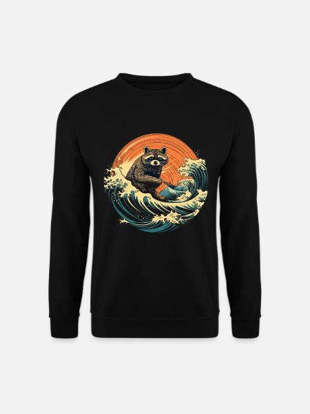 Waschbär Japanische Welle Lustig - Unisex Pullover - Schwarz