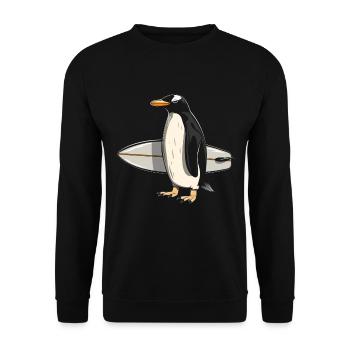 Surfer Pinguin Geschenk Vintage Surfen - Unisex Pullover - Schwarz - Vorne - Alina (178cm) & Michal (187cm)