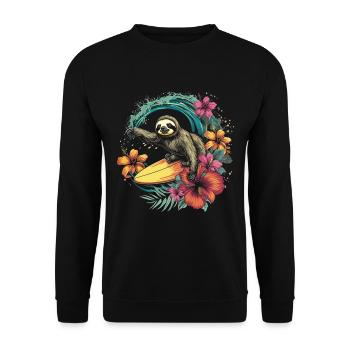 Surfer Faultier Geschenk Vintage Surfen - Unisex Pullover - Schwarz - Vorne - Alina (178cm) & Michal (187cm)