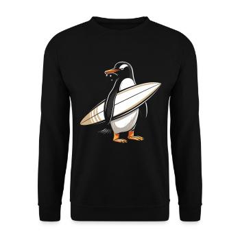 Surfer Pinguin Geschenk Vintage Surfen - Unisex Pullover - Schwarz - Vorne - Alina (178cm) & Michal (187cm)