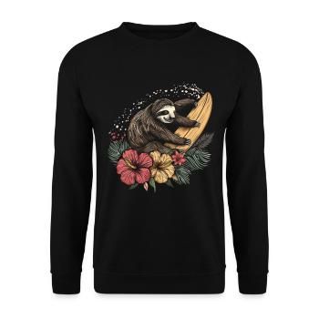 Surfer Faultier Geschenk Vintage Surfen - Unisex Pullover - Schwarz - Vorne - Alina (178cm) & Michal (187cm)