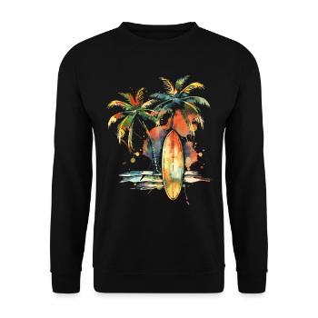 Surfer Geschenk Vintage Surfen - Unisex Pullover - Schwarz - Vorne - Alina (178cm) & Michal (187cm)