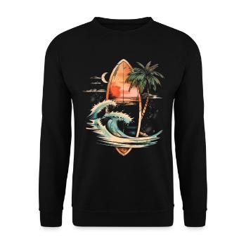 Surfer Geschenk Vintage Surfen - Unisex Pullover - Schwarz - Vorne - Alina (178cm) & Michal (187cm)