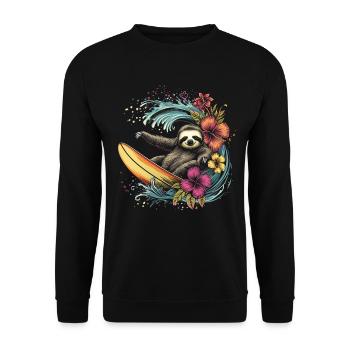 Surfer Faultier Vintage Hawaii Geschenk - Unisex Pullover - Schwarz - Vorne - Alina (178cm) & Michal (187cm)