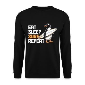 Surfen Eat Sleep Pinguin Surfer Geschenk - Unisex Pullover - Schwarz - Vorne - Alina (178cm) & Michal (187cm)