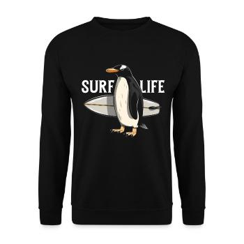 Pinguin Surfen Vintage Surfer Geschenk - Unisex Pullover - Schwarz - Vorne - Alina (178cm) & Michal (187cm)