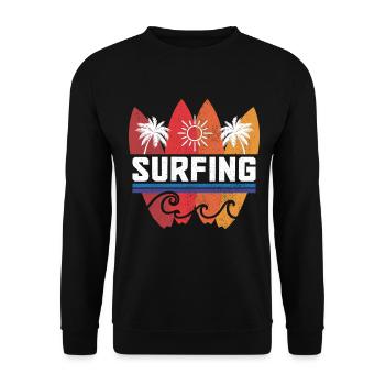 Surfen Vintage Surfer Geschenk - Unisex Pullover - Schwarz - Vorne - Alina (178cm) & Michal (187cm)