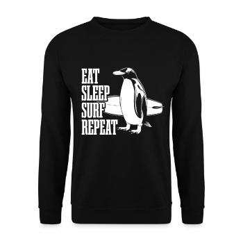 Surfen Pinguin Vintage Surfer Geschenk - Unisex Pullover - Schwarz - Vorne - Alina (178cm) & Michal (187cm)