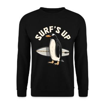 Pinguin Surfen Vintage Surfer Geschenk - Unisex Pullover - Schwarz - Vorne - Alina (178cm) & Michal (187cm)