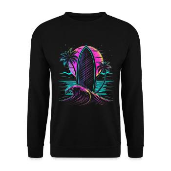 Surf Retro Wave Neon Surfer cadeau - Sweat-shirt Unisexe - noir - Devant - Alina (178cm) & Michal (187cm)
