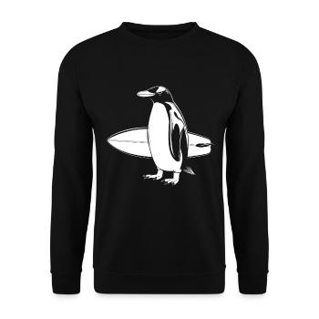 Pinguin Surfen Surfer Lustig Geschenk - Unisex Pullover - Schwarz - Vorne - Alina (178cm) & Michal (187cm)