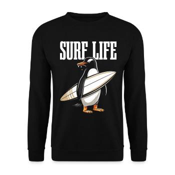 Surfen Pinguin Lustig Surfer Geschenk - Unisex Pullover - Schwarz - Vorne - Alina (178cm) & Michal (187cm)