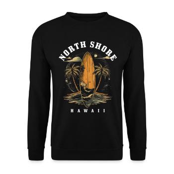 North Shore Hawaii Surfen Vintage Surfer - Unisex Pullover - Schwarz - Vorne - Alina (178cm) & Michal (187cm)