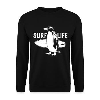 Surfen Pinguin Vintage Surfer Geschenk - Unisex Pullover - Schwarz - Vorne - Alina (178cm) & Michal (187cm)