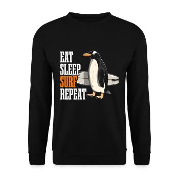 Pinguin Surfen Surfer Lustig Geschenk - Unisex Pullover - Schwarz - Vorne - Alina (178cm) & Michal (187cm)