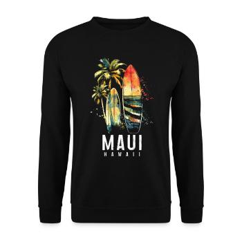 Maui Hawaii Surfen Surfer Geschenk - Unisex Pullover - Schwarz - Vorne - Alina (178cm) & Michal (187cm)