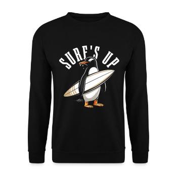 Pinguin Surfen Surfer Lustig Geschenk - Unisex Pullover - Schwarz - Vorne - Alina (178cm) & Michal (187cm)